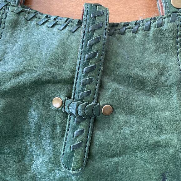 Lucky Brand Olive Green Soft Italian Leather Laced Hobo Tote Book Shoulder Bag - Picture 5 of 12